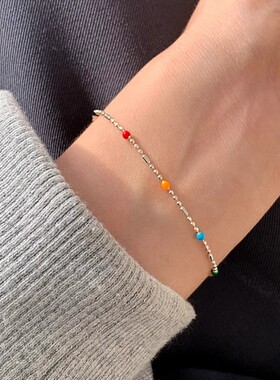 多巴胺彩虹豆豆圆珠链锁骨链