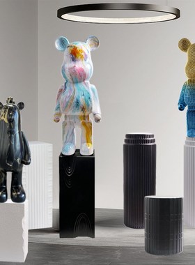 轻奢风大熊摆件落地增高台客厅玄关装饰品底座大堂雕塑摆设品摆台