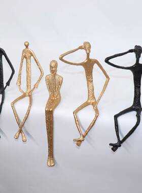 简约现代样创意金属人物雕塑摆件新中式别酒墅BWV店家板房居软装