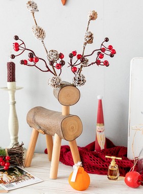 阿楹 木质小麋鹿复古圣诞桌面摆件ins轻奢办公橱窗布置一家人装饰