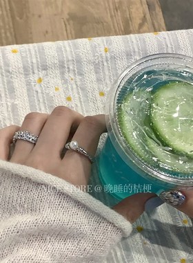 晚睡的桔梗白h日梦境日韩百搭珍珠锆石开口戒镶钻气质风女戒