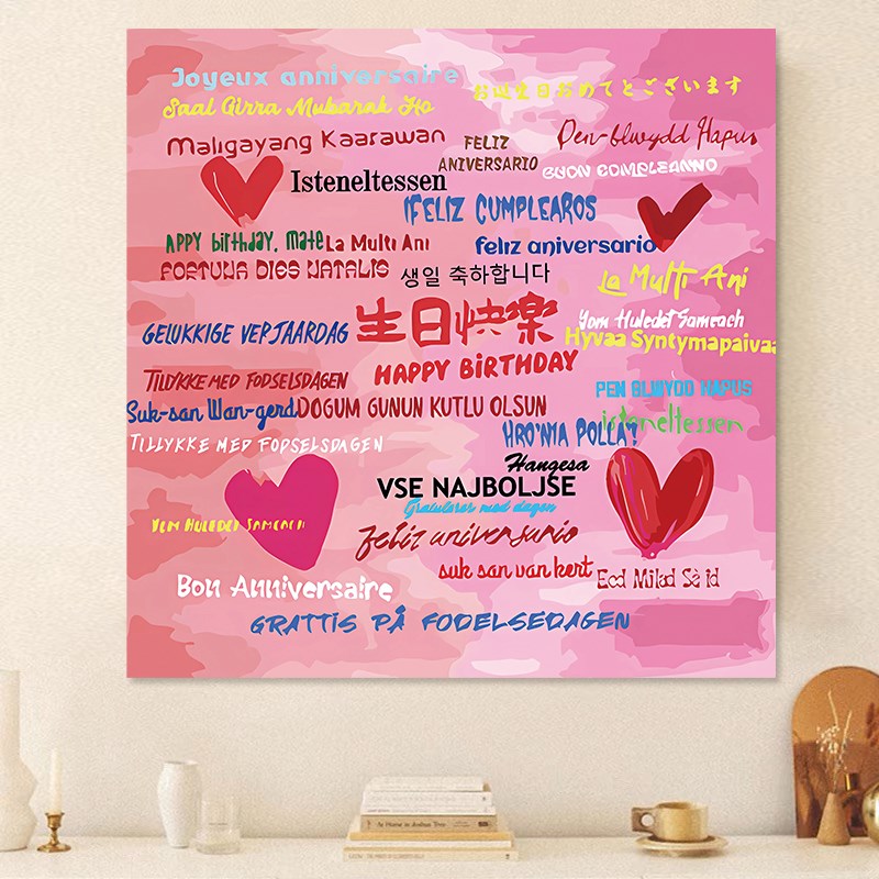 多种语言爱心生日快乐氛围感节日装饰F挂饰男孩女孩背景墙挂布布 - 图3
