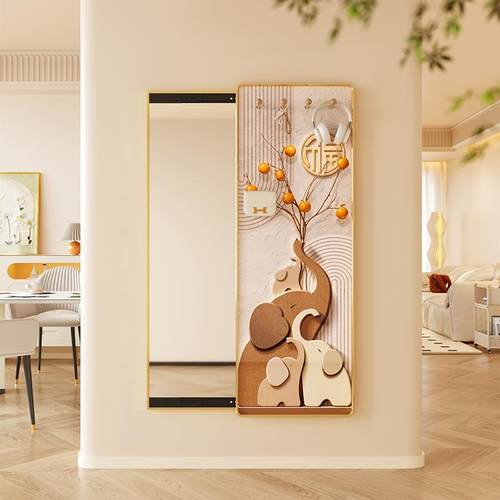 奶油侘寂风大象推拉式穿衣镜 隐藏洞洞板玄关全身镜 小清新风格镜 - 图2