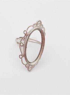 S925银微镶戒托镶嵌彩宝大花夸张造型女戒指空托 旦形尺寸12*24MM