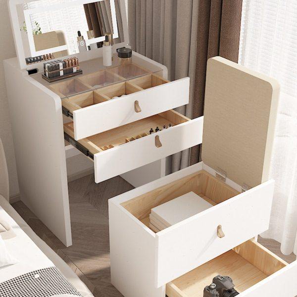 奶油白色床头柜梳妆台收纳一体卧室简约现代小户型卧室翻盖化妆桌,淘宝优惠券,粉丝福利购,淘宝优惠卷