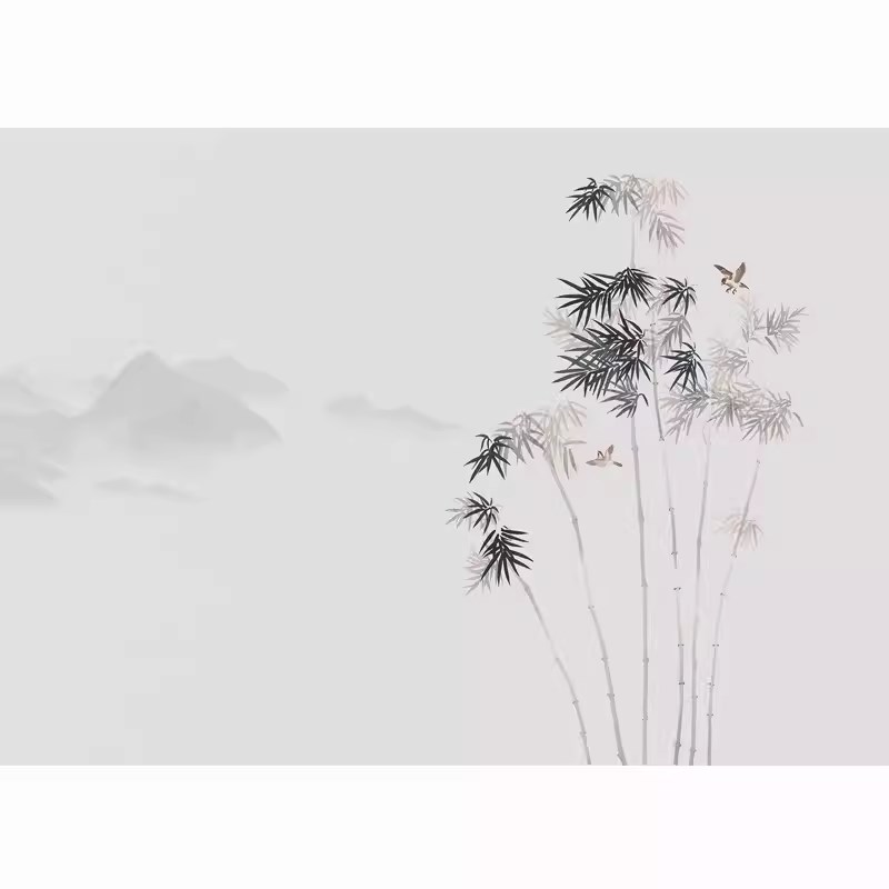 新中式水b墨竹子茶室墙布客厅素雅简约电视背景壁纸办公室装修硬 - 图1