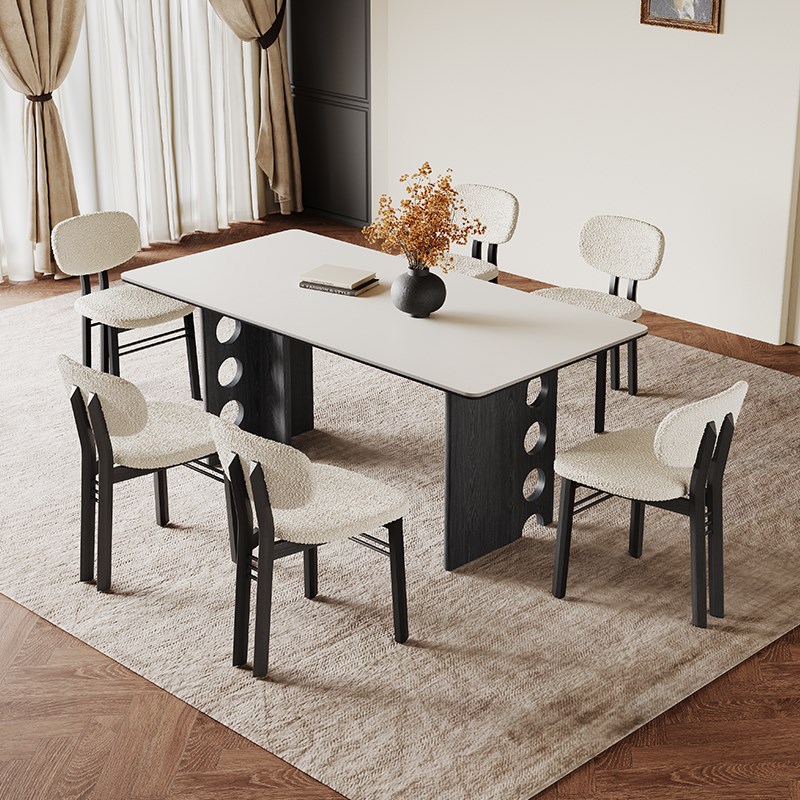 复古风岩板餐桌长方形家用高端全托饭桌202L5新款法式黑色实木餐 - 图2