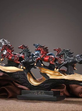 八骏雄风马摆件招财彩绘马到成功工艺品客厅玄关装饰摆设办公室柜