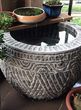 石雕鱼缸青石花盆仿古水缸手工石盆庭院石缸石头圆缸定做养鱼种花