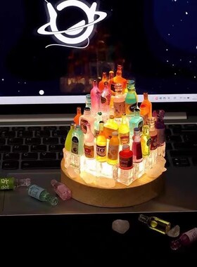 创意冰块酒瓶小夜灯手工diy制作迷你桌面客厅城堡氛围灯装饰摆件