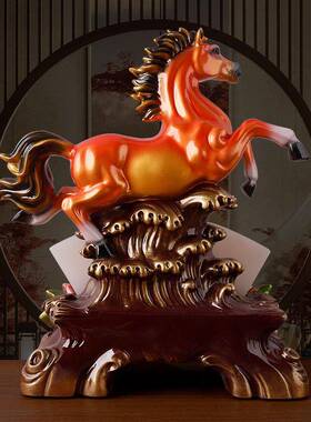 树脂厂家彩功铜色富贵前K77301程马到成摆创意桌中式办公书房件玄