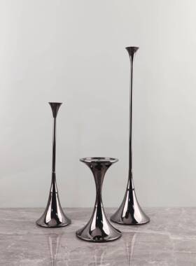 欧式轻装奢高级感银色烛台摆金属件餐厅店吧台客厅软家1445居装饰