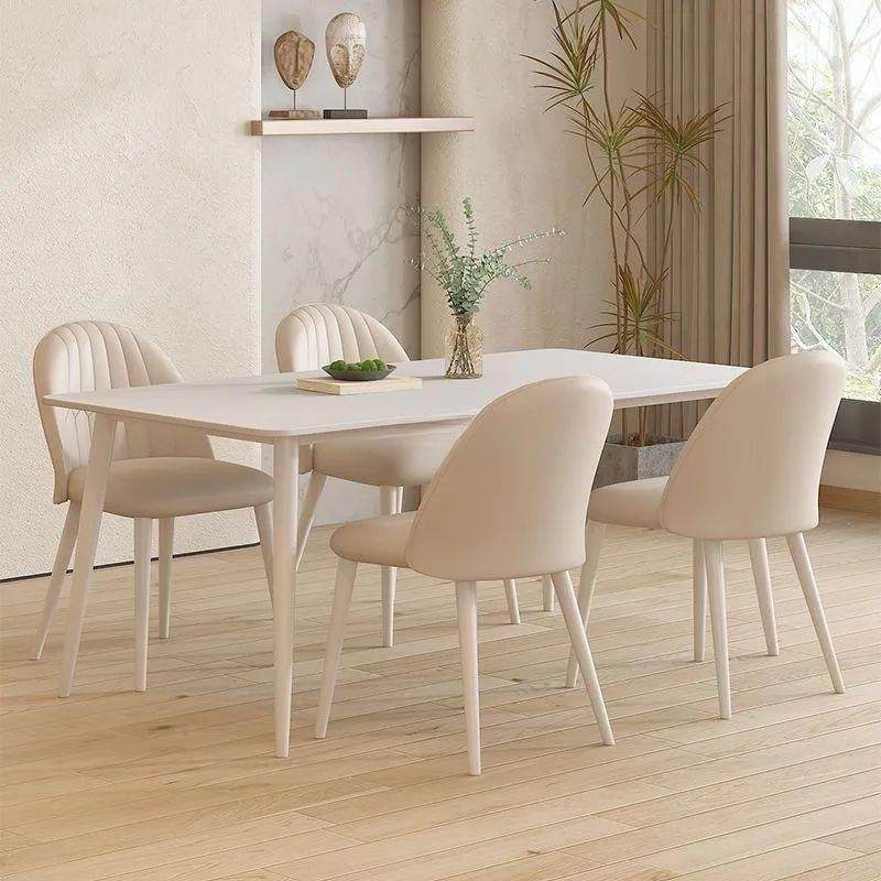 奶油风纯白岩板餐桌家用小户型餐桌椅组合奶茶店桌椅轻奢现代简约,淘宝优惠券,粉丝福利购,淘宝优惠卷