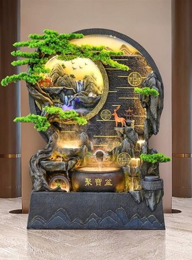 开业假山喷泉室内客厅落地摆件风水轮水幕墙流水屏风送礼景观