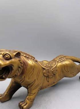纯铜做旧元宝福虎临门老虎生肖上山金钱虎车载公司客厅工艺品摆件