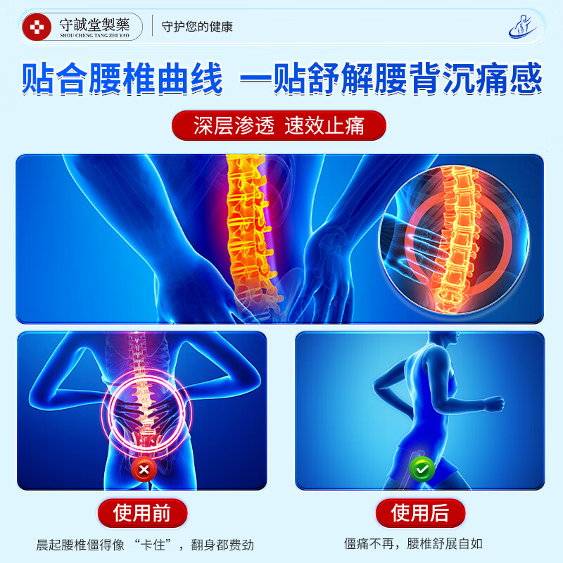 守诚堂制药腰椎间盘突出劳损疼痛扭伤热敷远腰椎型远红外治疗贴
