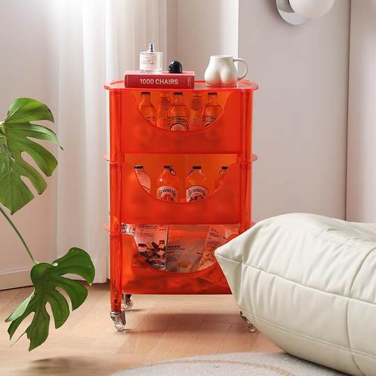 北欧亚克力家用置物架透明多层组合收纳储物柜子透明移动水晶推车