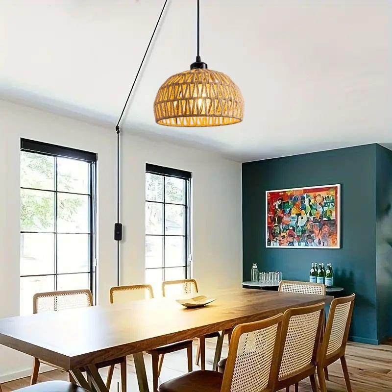 复古插入式低压藤编吊灯带遥控定时器调光室外防水悬挂灯,淘宝优惠券,粉丝福利购,淘宝优惠卷