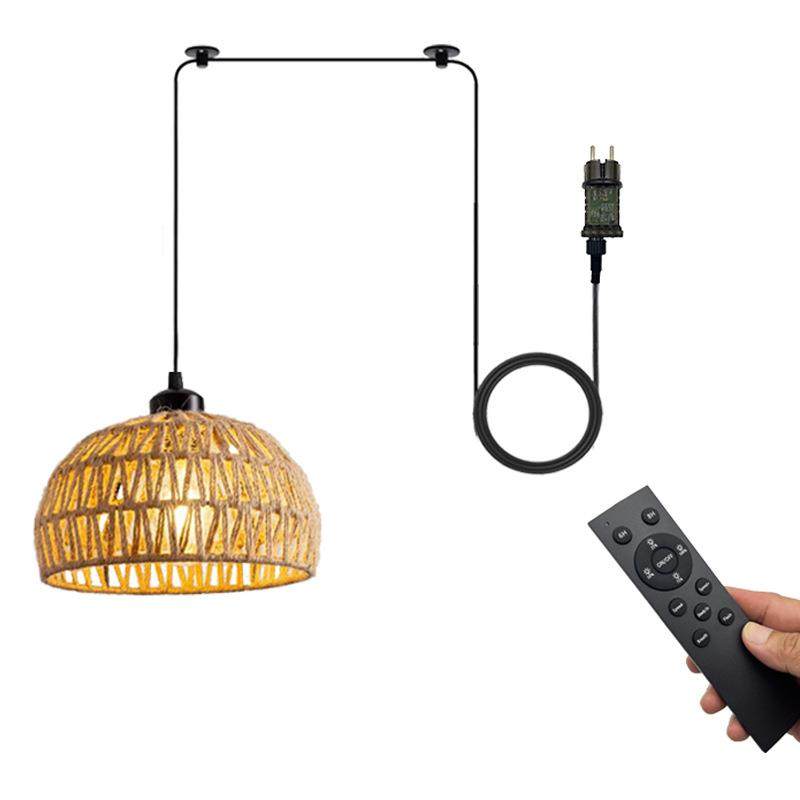 复古插入式低压藤编吊灯带遥控定时器调光室外防水悬挂灯,淘宝优惠券,粉丝福利购,淘宝优惠卷