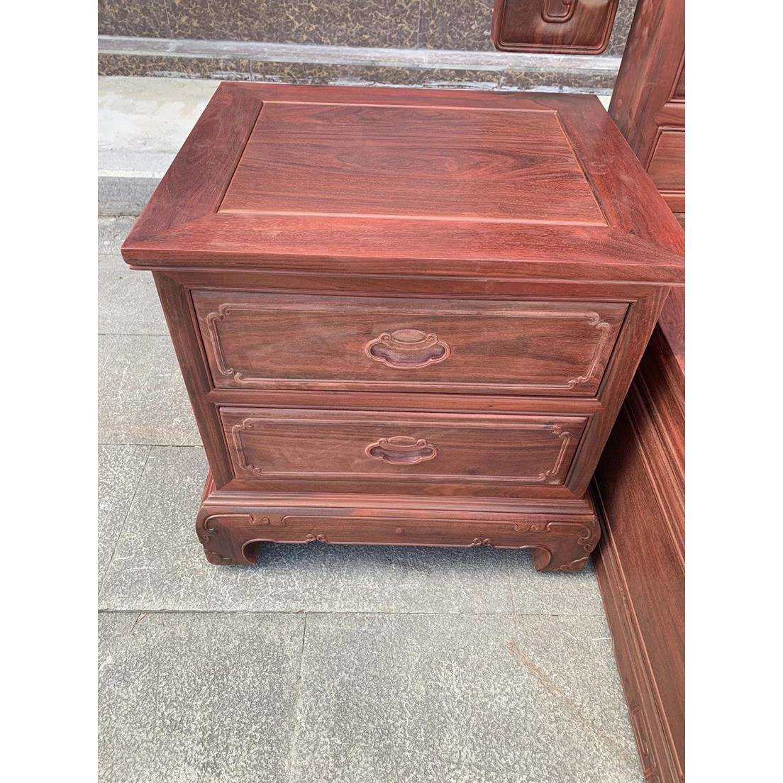 赞比亚血檀新中式实木床1.8米双人床财源滚滚弯背高低床大叶紫檀,淘宝优惠券,粉丝福利购,淘宝优惠卷