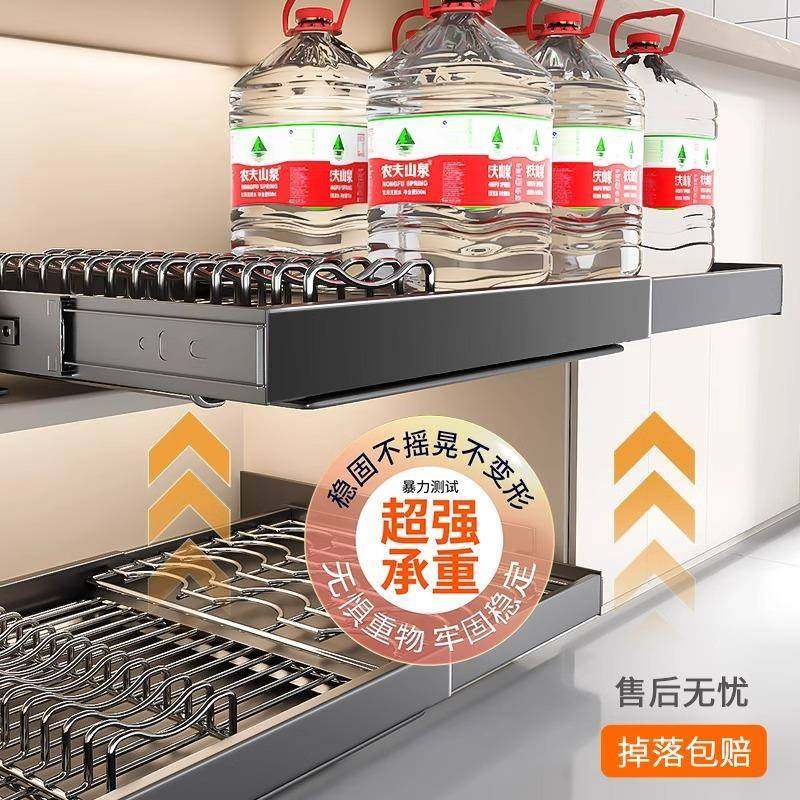 厨房橱柜拉篮免打孔可伸缩抽屉式置物架抽拉碗碟餐具沥水收纳架子,淘宝优惠券,粉丝福利购,淘宝优惠卷