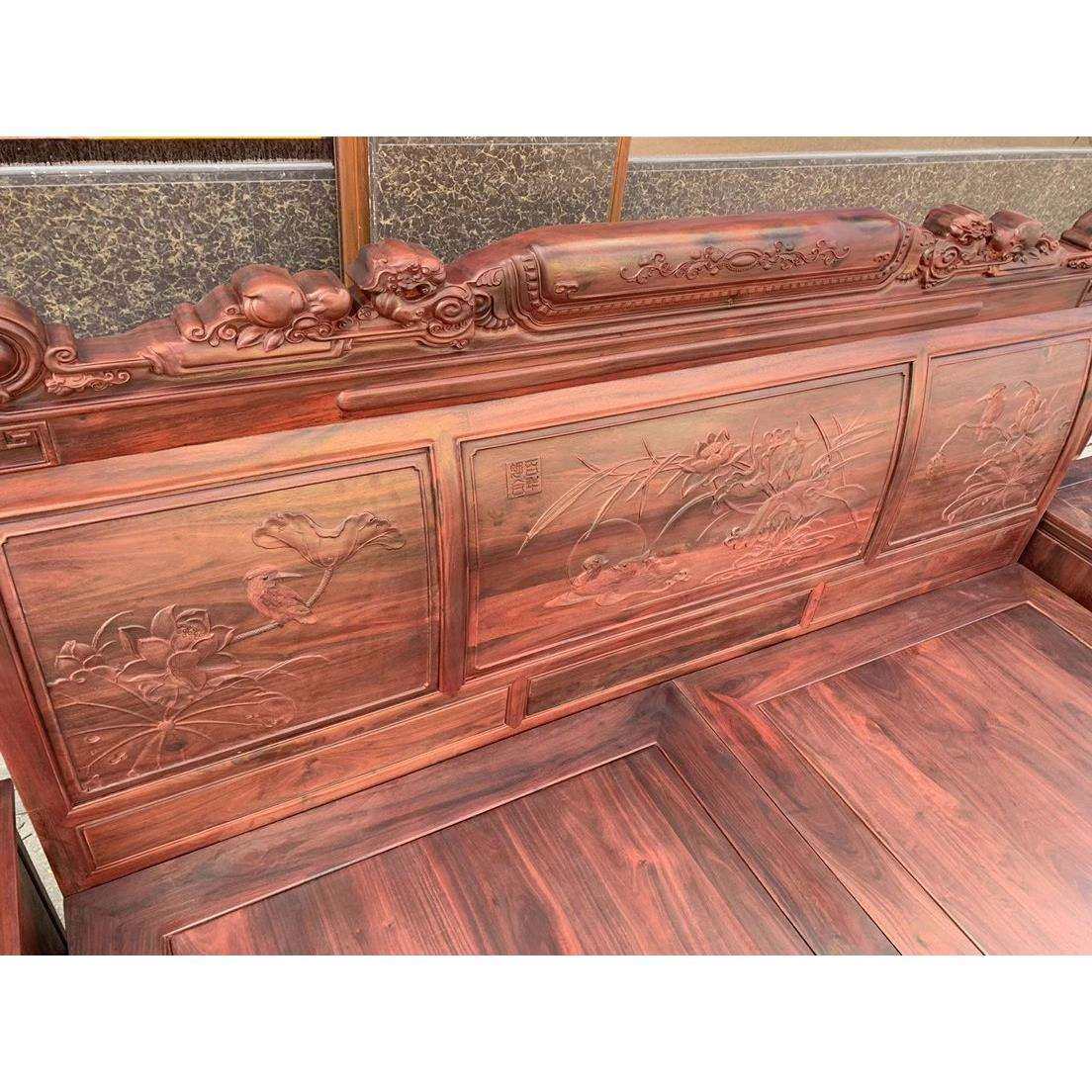 赞比亚血檀新中式实木床1.8米双人床财源滚滚弯背高低床大叶紫檀,淘宝优惠券,粉丝福利购,淘宝优惠卷