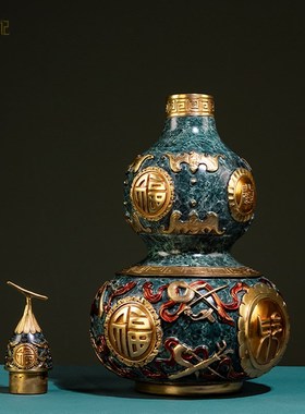 箐铜记 《福气到家》葫芦铜摆饰家居装饰品客厅玄关乔迁新居礼品