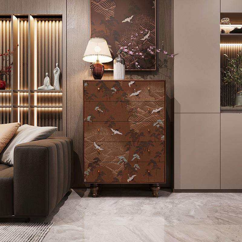 新中式实木五斗柜多层储物抽屉柜免安装立柜客厅卧室收纳柜子漆画,淘宝优惠券,粉丝福利购,淘宝优惠卷