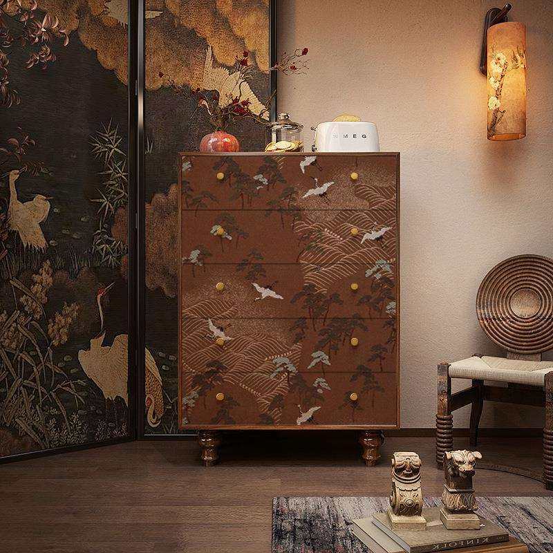 新中式实木五斗柜多层储物抽屉柜免安装立柜客厅卧室收纳柜子漆画,淘宝优惠券,粉丝福利购,淘宝优惠卷