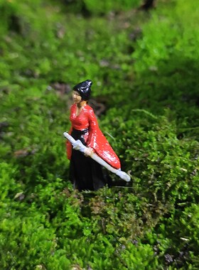 黄铜美女侠客江湖故人古风人物盆景假山流水鱼池摆件微缩景观造景