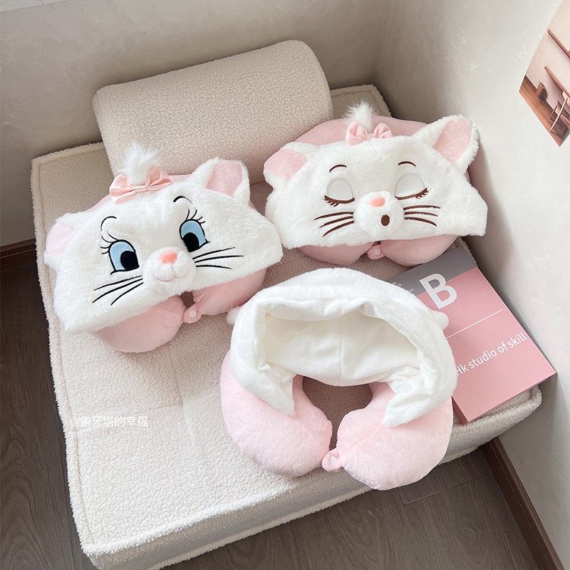 玛丽猫连帽U型枕午睡枕可爱护颈椎枕办公室旅行飞机带帽子U形枕,淘宝优惠券,粉丝福利购,淘宝优惠卷