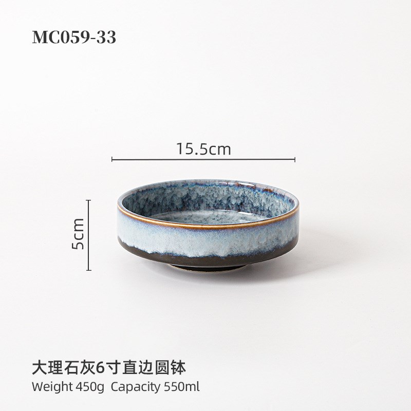 6寸日式陶瓷创意直边圆钵碗餐厅沙拉碗浓汤碗西餐碗宽口浅底碗 - 图1