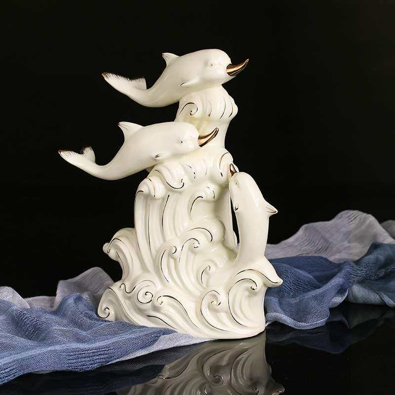 陶瓷家居创意装饰客厅酒店餐厅红酒柜装饰品海豚工艺品小摆件,淘宝优惠券,粉丝福利购,淘宝优惠卷