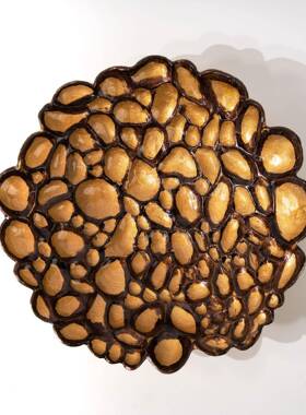 现中古代风金色叶脉物果盘置收纳创MG-8990意摆件桌面桌客厅家居