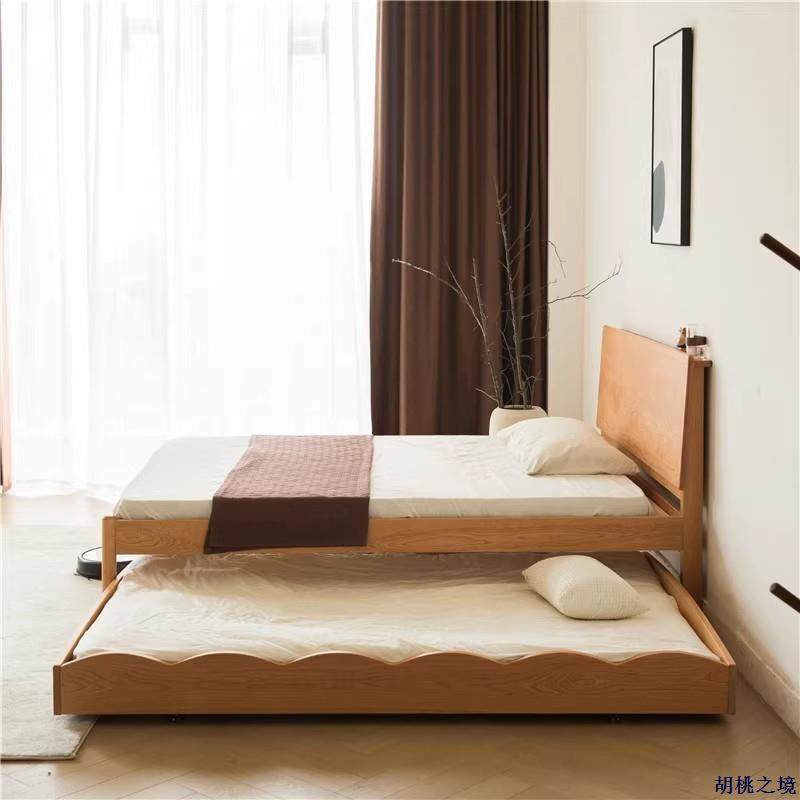 樱桃木子母床小户型全实木拖拉床可升降高低床宝宝儿童床多功能床,淘宝优惠券,粉丝福利购,淘宝优惠卷