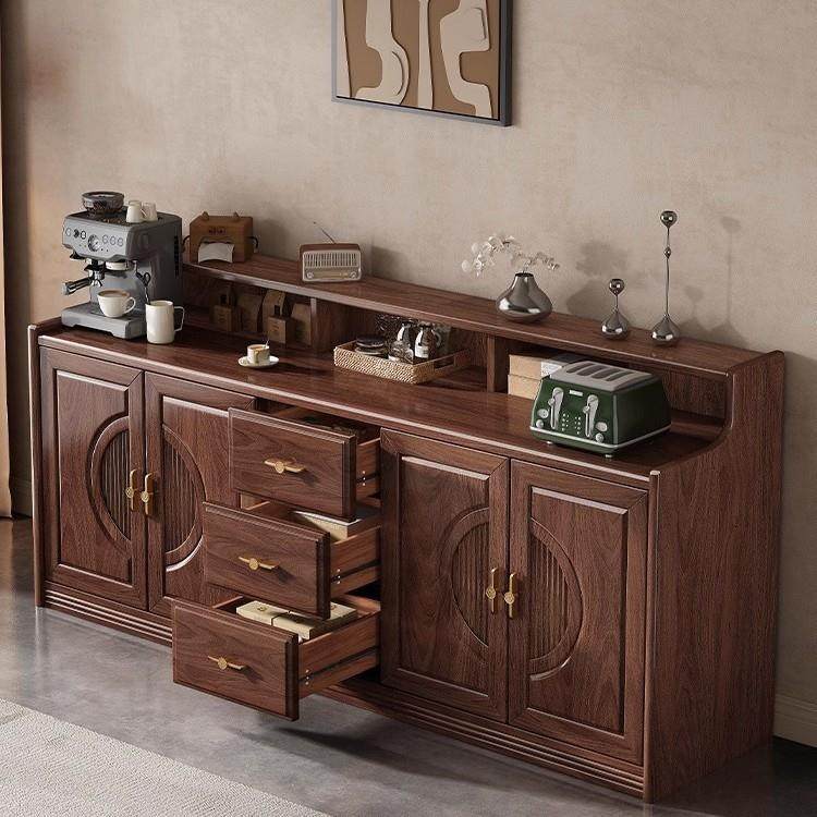 新中式黑胡桃木碗柜茶水柜客厅边柜实木餐边柜现代简约储物抽屉柜,淘宝优惠券,粉丝福利购,淘宝优惠卷