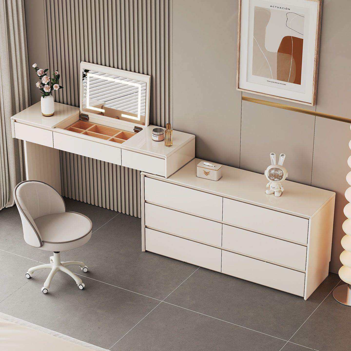 2025新款实木梳妆台斗柜一体化妆镜翻盖化妆台现代卧室简约化妆桌,淘宝优惠券,粉丝福利购,淘宝优惠卷