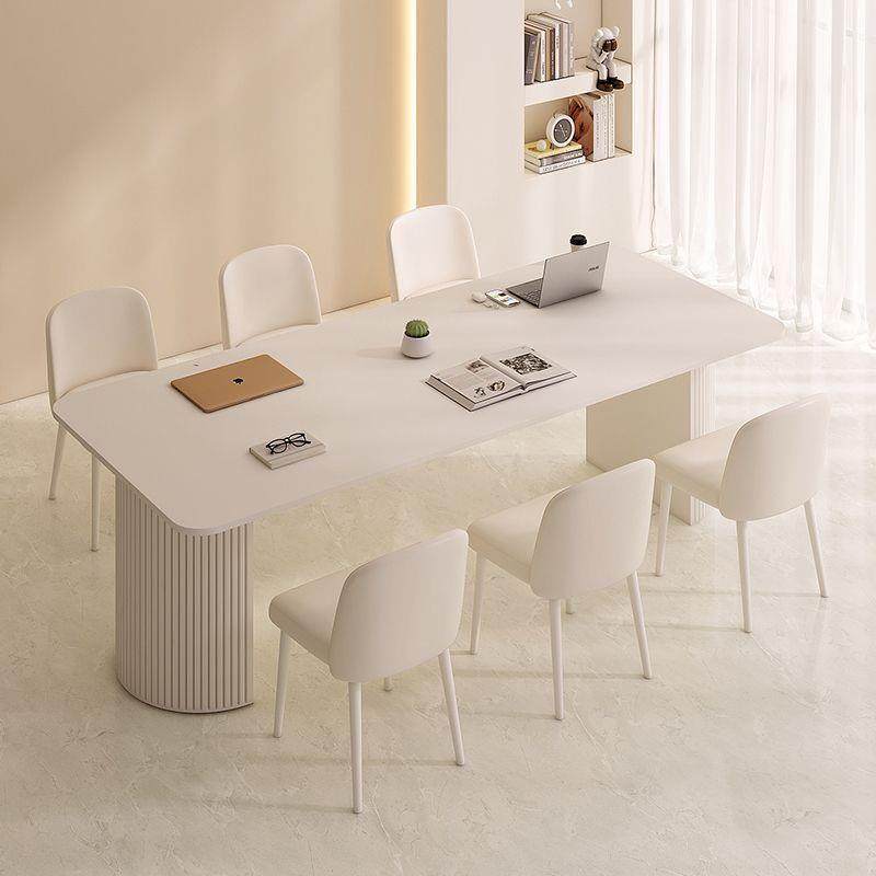 奶油风岩板会议桌长桌轻奢办公长条桌2m洽谈接待长方形桌椅组合,淘宝优惠券,粉丝福利购,淘宝优惠卷