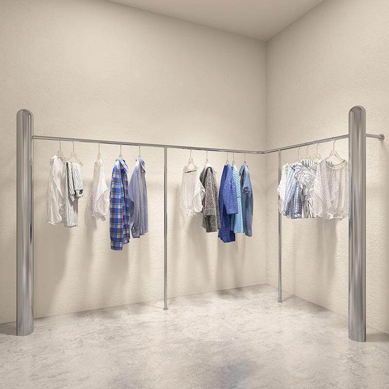 服装店展示架落地式童装店不锈钢银色上墙挂衣杆女装店货架陈列架,淘宝优惠券,粉丝福利购,淘宝优惠卷