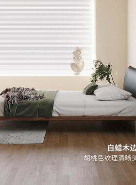 中古风极简实木真皮床意式香奈床黑色轻奢现代简约软包床齐边床