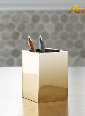 纯铜圆笔筒圆形办公室桌面摆件手工艺品创意镇纸教师节谢师礼物