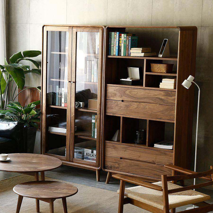 北美黑胡桃木书柜全实木北欧简约收纳置物柜客厅书架书柜,淘宝优惠券,粉丝福利购,淘宝优惠卷