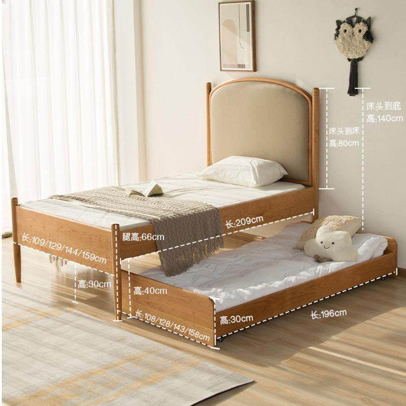 北美樱桃木子母床拖床软包男女孩伸缩床黑胡桃木抽拉双层多功能床,淘宝优惠券,粉丝福利购,淘宝优惠卷