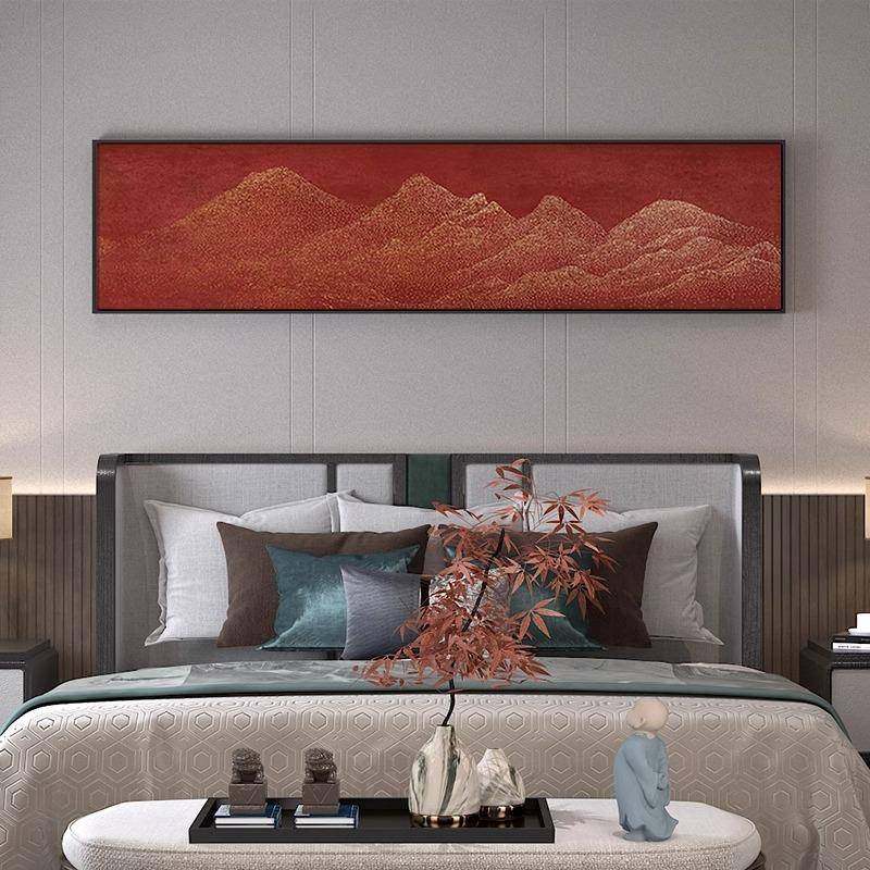 新中式横版装饰画红色抽象极简轻奢山水客厅茶室卧室床头壁画挂画,淘宝优惠券,粉丝福利购,淘宝优惠卷