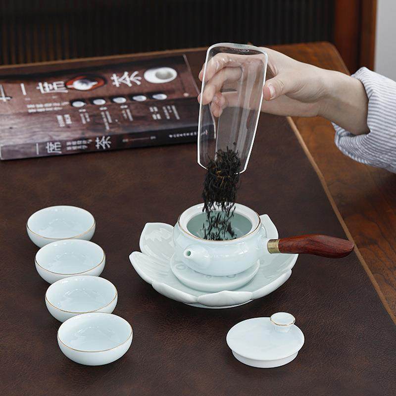 青瓷旅行茶具套装便携包侧把壶户外一壶四杯家用日式干泡茶盘壶承,淘宝优惠券,粉丝福利购,淘宝优惠卷