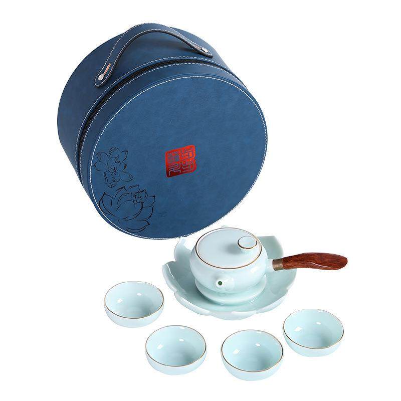青瓷旅行茶具套装便携包侧把壶户外一壶四杯家用日式干泡茶盘壶承,淘宝优惠券,粉丝福利购,淘宝优惠卷