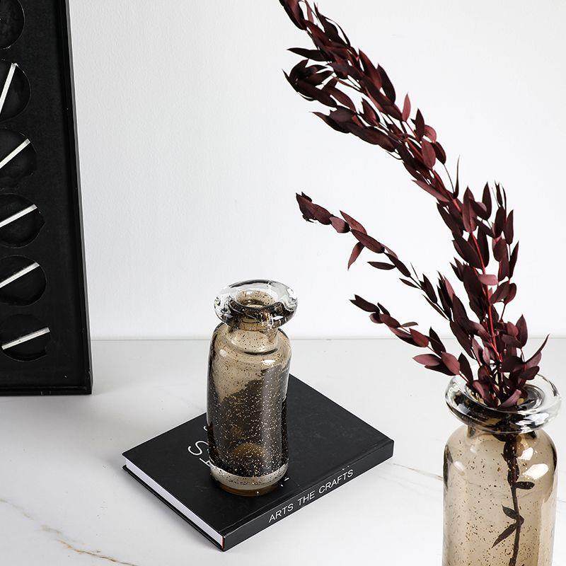 现代轻奢渐变咖色金箔玻璃花瓶样板房别墅客厅餐桌高级感装饰摆件,淘宝优惠券,粉丝福利购,淘宝优惠卷