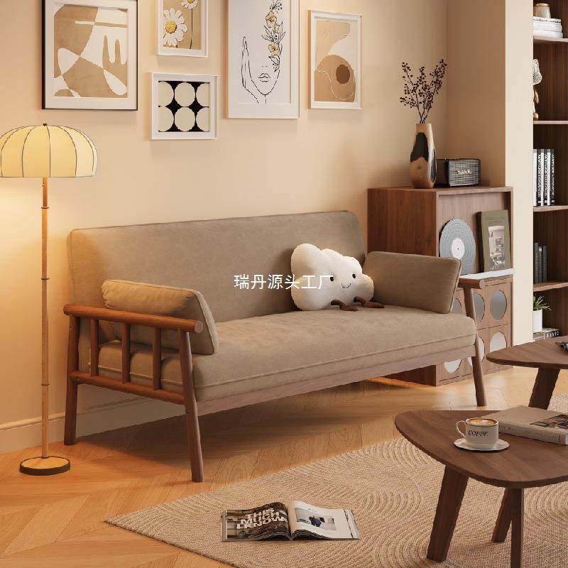 日式全实木小户型客厅三人位冬夏两用公寓出租房双人布艺沙发桌椅,淘宝优惠券,粉丝福利购,淘宝优惠卷