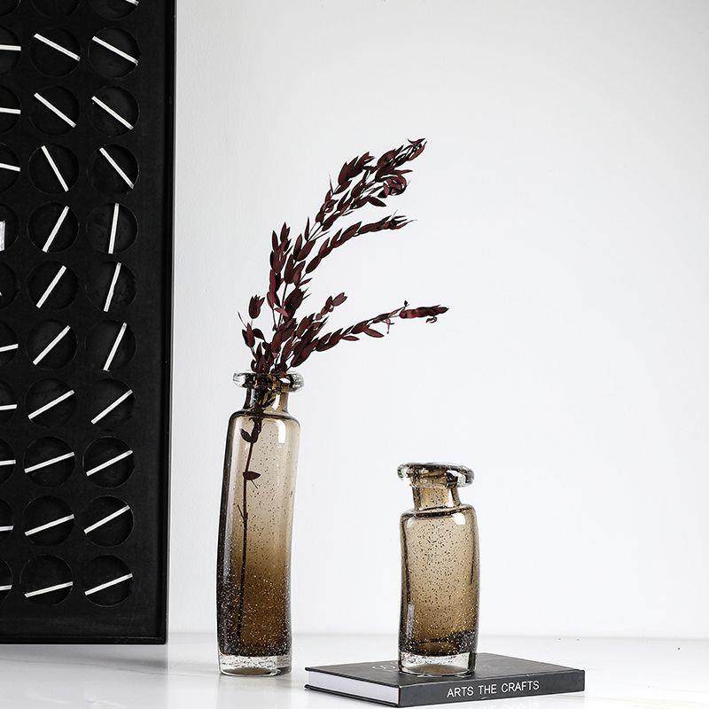 现代轻奢渐变咖色金箔玻璃花瓶样板房别墅客厅餐桌高级感装饰摆件,淘宝优惠券,粉丝福利购,淘宝优惠卷