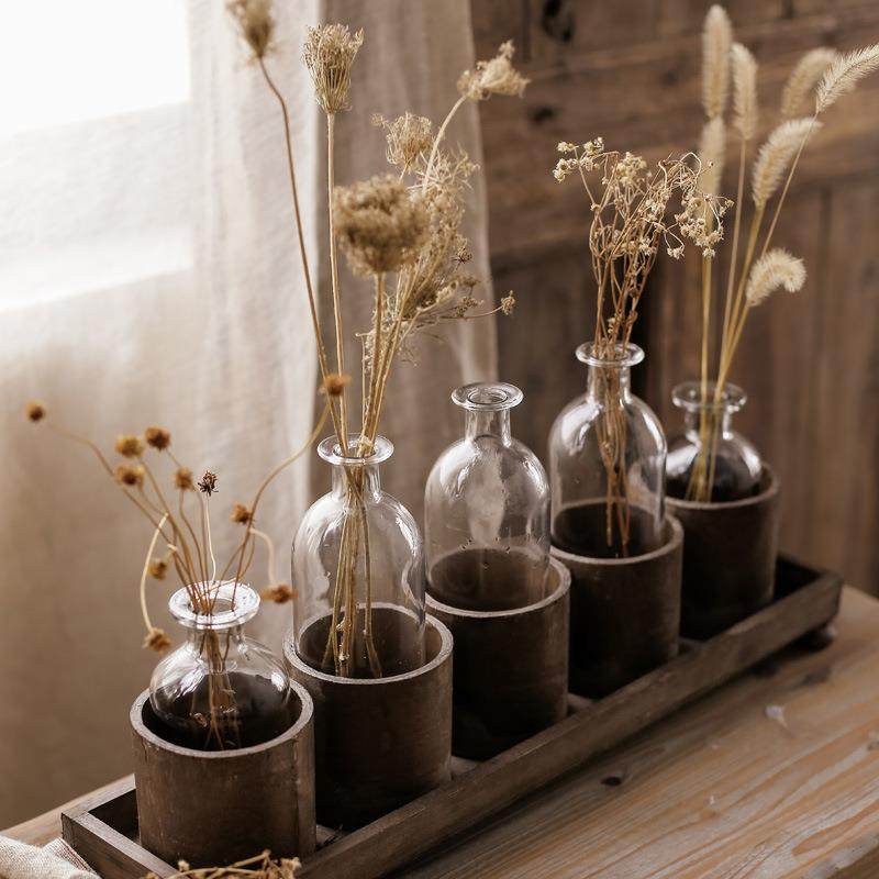 复古做旧道尔顿实木套瓶玻璃花瓶摆件样板间名宿家居透明花瓶,淘宝优惠券,粉丝福利购,淘宝优惠卷